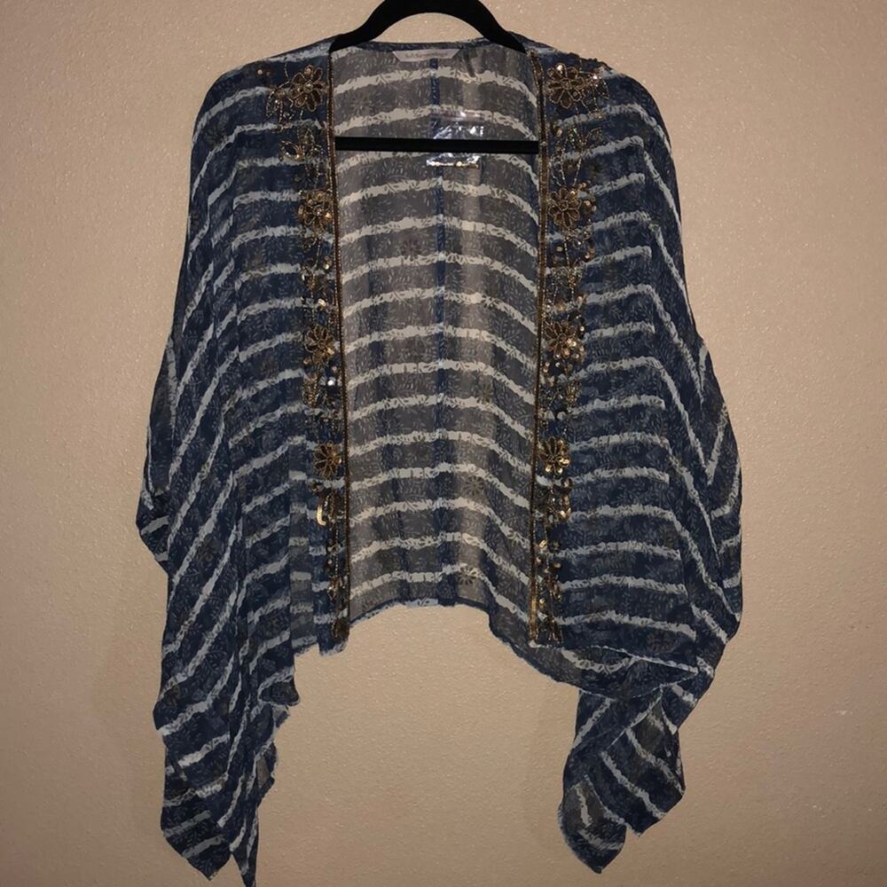 Soft Surroundings Old Money Up Town Preppy Beaded Striped Cape Topper Cover
